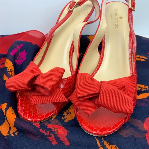 Kate Spade New York  Scarlet Red Slingback Heels Pumps Italy Sz 9 - Picture 5 of 16